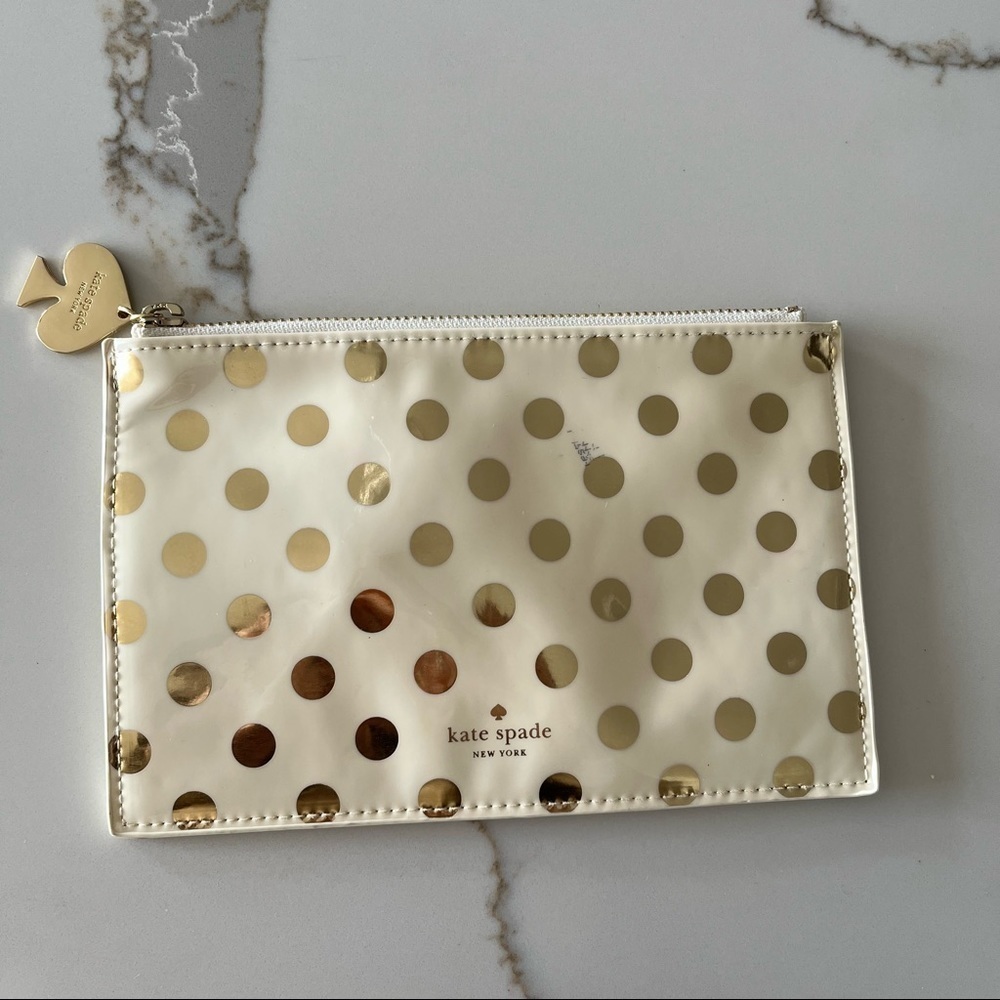 Kate Spade Clutch Pouch Gold Polka Dots Patent Leather Wristlet
